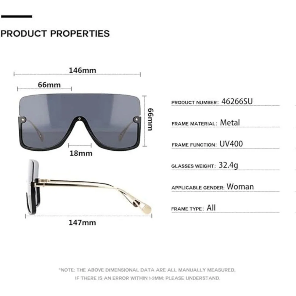Sunglasses Women Gold Tone Metal Frame UV400 Dark Lenses One piece Driving Gafas - Picture 9 of 10